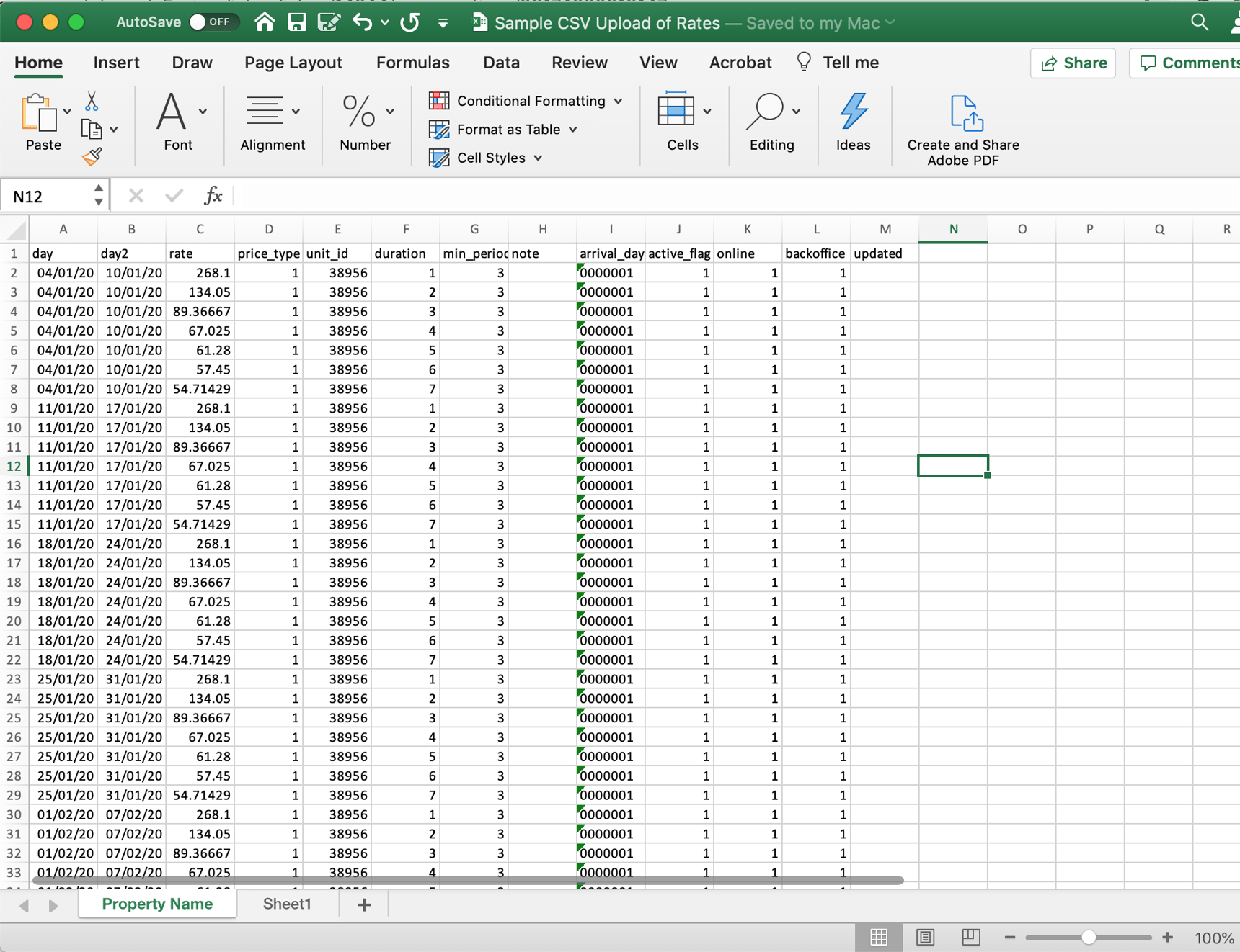 How to import rates to Anytime from Excel